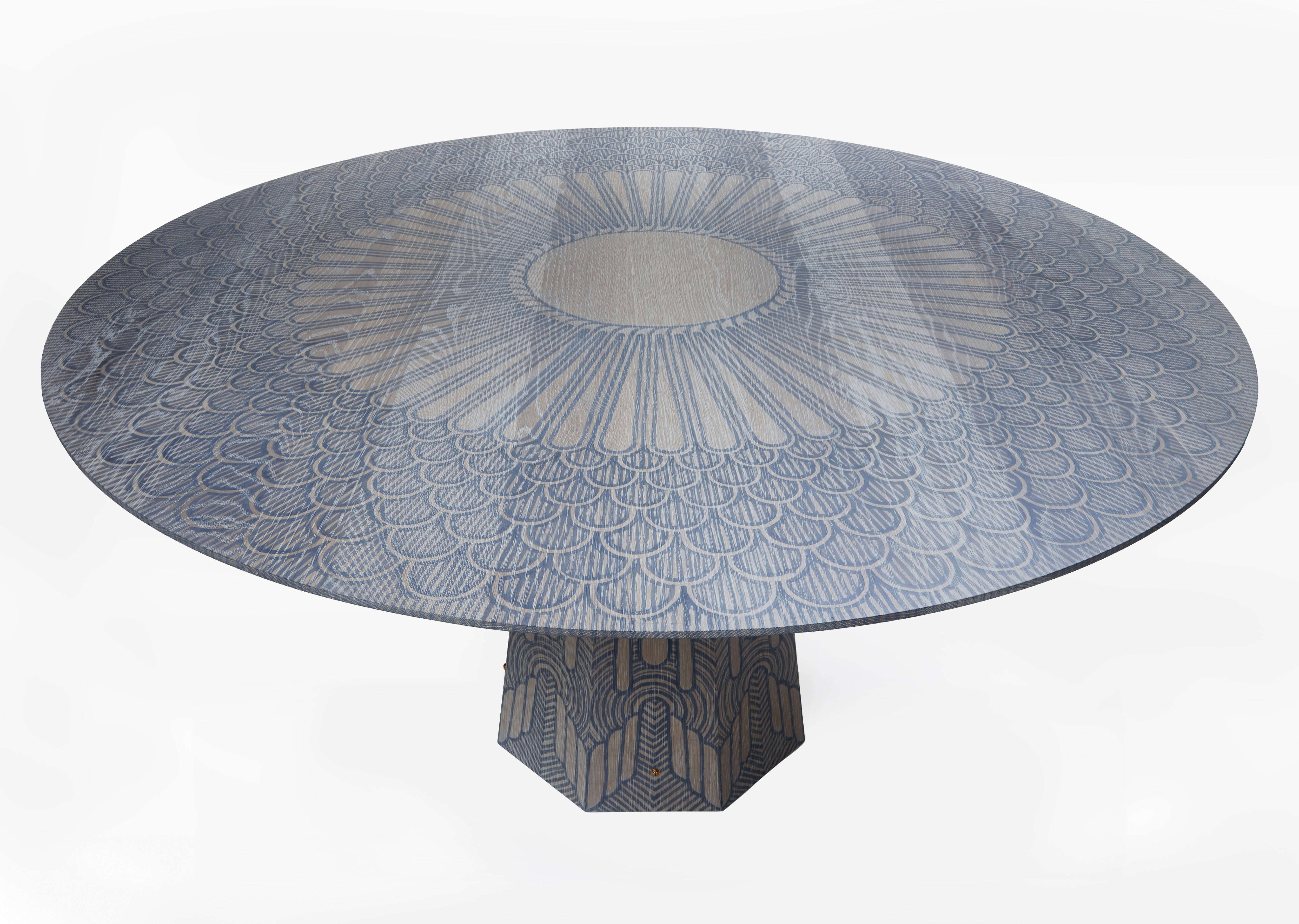 OXALINO™ Peacock Table 30" Hand-Painted White Oak